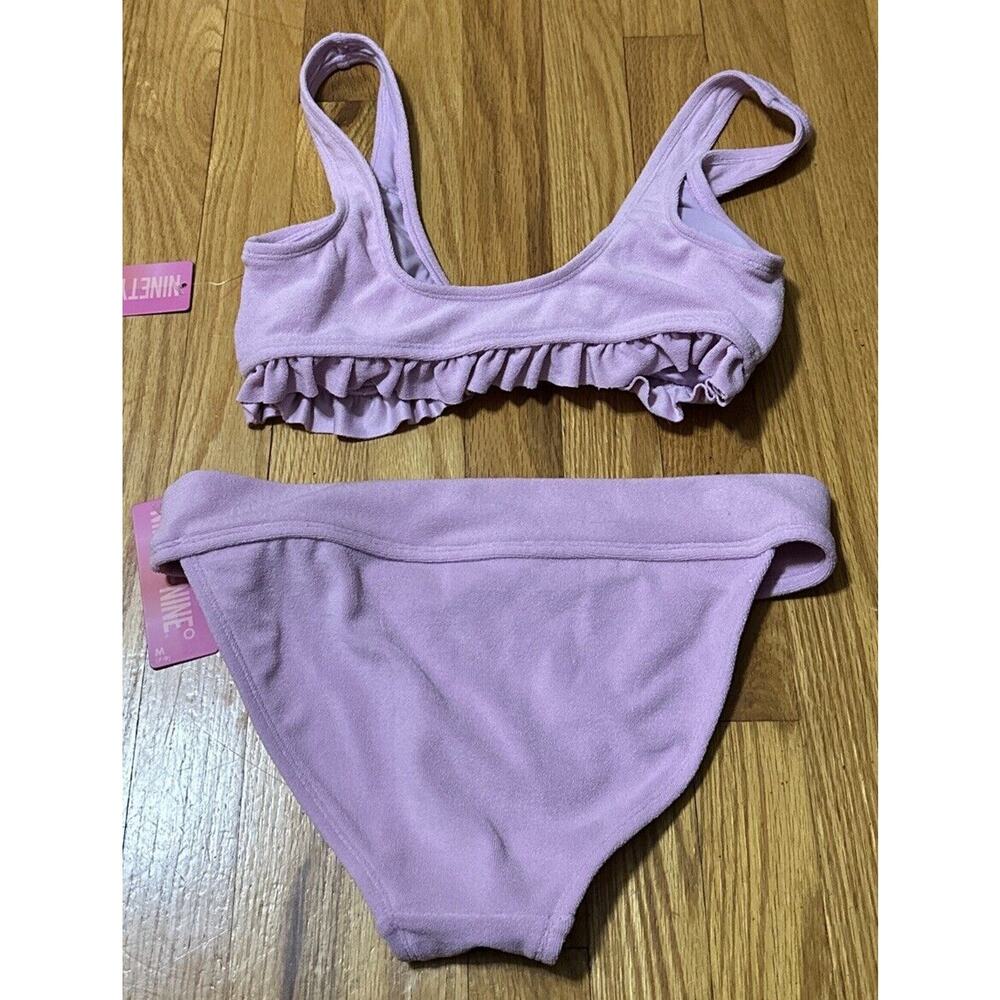 Ninety-Nine Degrees Front Tie Ruffle Bralette Top And Banded Hipster Bottoms - M - Picture 2 of 5
